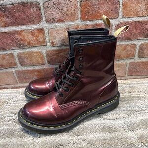 Maroon Chrome Metallic Vegan Doc Martens Air Wair Boots Women’s 9
